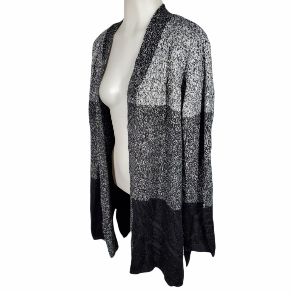 ALLIE & ROB Petite Long Greyscale Block Cardigan M